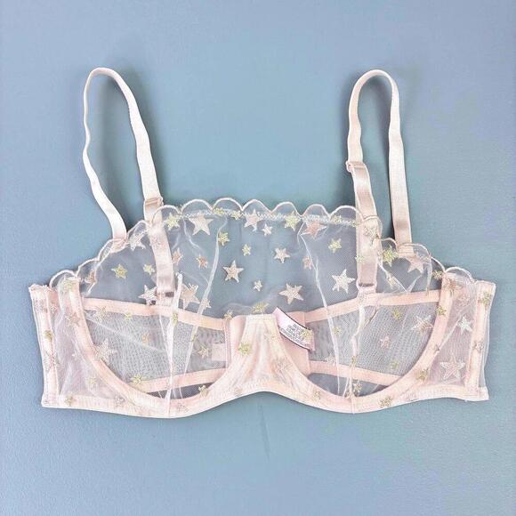 Victoria's Secret Other - Sheer Star Embroidered Mesh Underwire Bra in Light Pink